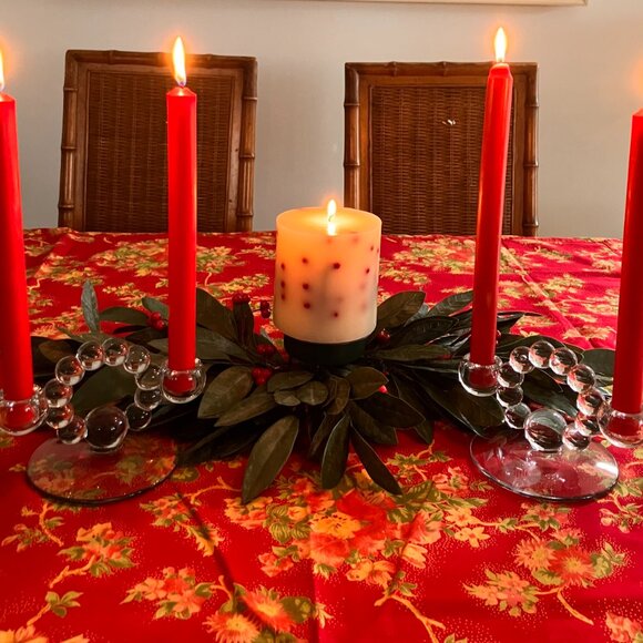 Vintage Imperial Glass Double Bubbled Candlesticks x 2 - MCM Glass Candlesticks - Picture 2 of 9